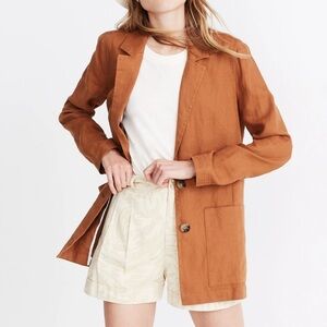Madewell Dorset Linen Blazer Jacket Size Medium Smoked Hickory Academia Preppy